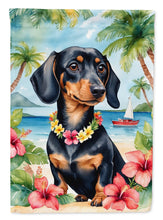 Load image into Gallery viewer, Dachshund Luau Garden Flag – Tropical Dog Decor with Hibiscus &amp; Palm Leaves