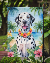 Load image into Gallery viewer, Dalmatian Luau Garden Flag – Tropical Dog Decor with Hibiscus &amp; Palm Leaves