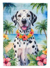 Load image into Gallery viewer, Dalmatian Luau Garden Flag – Tropical Dog Decor with Hibiscus &amp; Palm Leaves