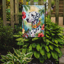 Load image into Gallery viewer, Dalmatian Luau Garden Flag – Tropical Dog Decor with Hibiscus &amp; Palm Leaves