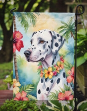 Load image into Gallery viewer, Dalmatian Luau Garden Flag – Tropical Dog Decor with Hibiscus &amp; Palm Leaves
