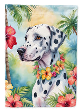 Load image into Gallery viewer, Dalmatian Luau Garden Flag – Tropical Dog Decor with Hibiscus &amp; Palm Leaves