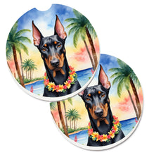 Load image into Gallery viewer, Doberman Pinscher Luau Car Coasters – Set of 2 - Absorbent Stone with Fun &amp; Functional Artwork