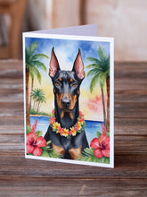 Load image into Gallery viewer, Doberman Pinscher Luau Greeting Cards - Blank Note Cards – 8-Pack of Artist-Designed Cards with Envelopes