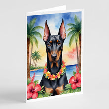 Load image into Gallery viewer, Doberman Pinscher Luau Greeting Cards - Blank Note Cards – 8-Pack of Artist-Designed Cards with Envelopes