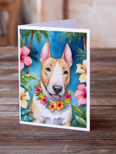 Load image into Gallery viewer, English Bull Terrier Luau Greeting Cards - Blank Note Cards – 8-Pack of Artist-Designed Cards with Envelopes