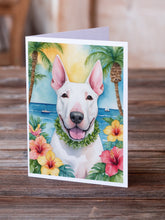 Load image into Gallery viewer, English Bull Terrier Luau Greeting Cards - Blank Note Cards – 8-Pack of Artist-Designed Cards with Envelopes