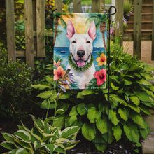 Load image into Gallery viewer, English Bull Terrier Luau Garden Flag – Tropical Dog Decor with Hibiscus &amp; Palm Leaves