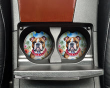 Load image into Gallery viewer, English Bulldog Luau Car Coasters – Set of 2 - Absorbent Stone with Fun &amp; Functional Artwork