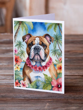 Load image into Gallery viewer, English Bulldog Luau Greeting Cards - Blank Note Cards – 8-Pack of Artist-Designed Cards with Envelopes