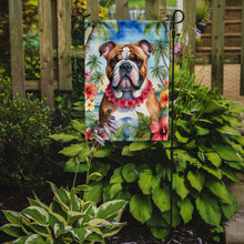 Load image into Gallery viewer, English Bulldog Luau Garden Flag – Tropical Dog Decor with Hibiscus &amp; Palm Leaves