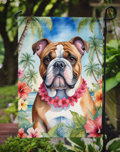 Load image into Gallery viewer, English Bulldog Luau Garden Flag – Tropical Dog Decor with Hibiscus &amp; Palm Leaves