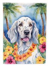 Load image into Gallery viewer, English Setter Luau Garden Flag – Tropical Dog Decor with Hibiscus &amp; Palm Leaves