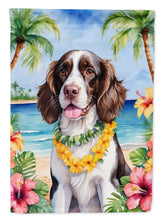 Load image into Gallery viewer, English Springer Spaniel Luau Garden Flag – Tropical Dog Decor with Hibiscus &amp; Palm Leaves