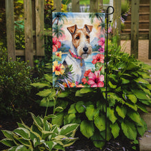 Load image into Gallery viewer, Fox Terrier Luau Garden Flag – Tropical Dog Decor with Hibiscus &amp; Palm Leaves
