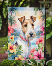 Load image into Gallery viewer, Fox Terrier Luau Garden Flag – Tropical Dog Decor with Hibiscus &amp; Palm Leaves
