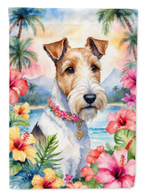 Load image into Gallery viewer, Fox Terrier Luau Garden Flag – Tropical Dog Decor with Hibiscus &amp; Palm Leaves