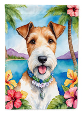 Load image into Gallery viewer, Fox Terrier Luau Garden Flag – Tropical Dog Decor with Hibiscus &amp; Palm Leaves