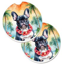 Load image into Gallery viewer, French Bulldog Luau Car Coasters – Set of 2 - Absorbent Stone with Fun &amp; Functional Artwork