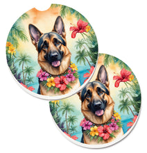 Load image into Gallery viewer, German Shepherd Luau Car Coasters – Set of 2 - Absorbent Stone with Fun &amp; Functional Artwork