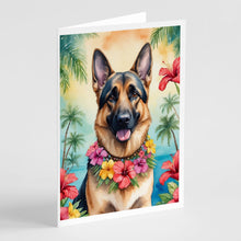Load image into Gallery viewer, German Shepherd Luau Greeting Cards - Blank Note Cards – 8-Pack of Artist-Designed Cards with Envelopes