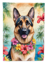 Load image into Gallery viewer, German Shepherd Luau Garden Flag – Tropical Dog Decor with Hibiscus &amp; Palm Leaves