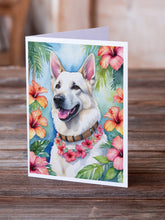 Load image into Gallery viewer, White German Shepherd Luau Greeting Cards - Blank Note Cards – 8-Pack of Artist-Designed Cards with Envelopes