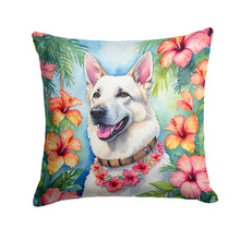 Load image into Gallery viewer, White German Shepherd Luau Throw Pillow - 14x14 Decorative Pillow – Art for Your Home &amp; Patio