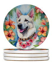 Load image into Gallery viewer, White German Shepherd Luau Large Sandstone Coasters Pack of 4