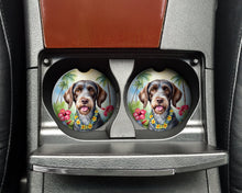 Load image into Gallery viewer, German Wirehaired Pointer Luau Car Coasters – Set of 2 - Absorbent Stone with Fun &amp; Functional Artwork