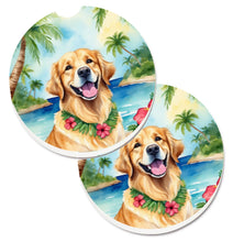 Load image into Gallery viewer, Golden Retriever Luau Car Coasters – Set of 2 - Absorbent Stone with Fun &amp; Functional Artwork