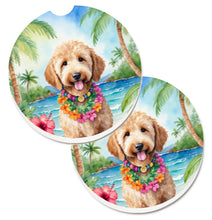 Load image into Gallery viewer, Goldendoodle Luau Car Coasters – Set of 2 - Absorbent Stone with Fun &amp; Functional Artwork
