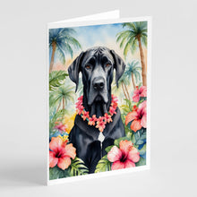 Load image into Gallery viewer, Great Dane Luau Greeting Cards - Blank Note Cards – 8-Pack of Artist-Designed Cards with Envelopes