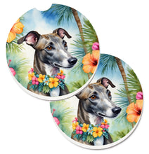 Load image into Gallery viewer, Greyhound Luau Car Coasters – Set of 2 - Absorbent Stone with Fun &amp; Functional Artwork