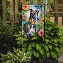 Load image into Gallery viewer, Greyhound Luau Garden Flag – Tropical Dog Decor with Hibiscus &amp; Palm Leaves