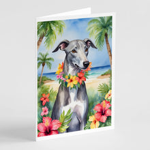 Load image into Gallery viewer, Greyhound Luau Greeting Cards - Blank Note Cards – 8-Pack of Artist-Designed Cards with Envelopes