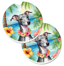 Load image into Gallery viewer, Italian Greyhound Luau Car Coasters – Set of 2 - Absorbent Stone with Fun &amp; Functional Artwork