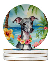 Load image into Gallery viewer, Italian Greyhound Luau Large Sandstone Coasters Pack of 4