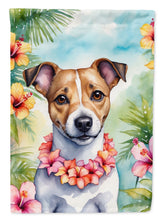 Load image into Gallery viewer, Jack Russell Terrier Luau Garden Flag – Tropical Dog Decor with Hibiscus &amp; Palm Leaves