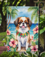 Load image into Gallery viewer, Japanese Chin Luau Garden Flag – Tropical Dog Decor with Hibiscus &amp; Palm Leaves