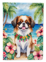 Load image into Gallery viewer, Japanese Chin Luau Garden Flag – Tropical Dog Decor with Hibiscus &amp; Palm Leaves