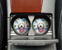 Load image into Gallery viewer, Komondor Luau Car Coasters – Set of 2 - Absorbent Stone with Fun &amp; Functional Artwork