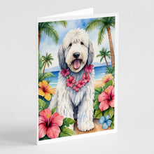 Load image into Gallery viewer, Komondor Luau Greeting Cards - Blank Note Cards – 8-Pack of Artist-Designed Cards with Envelopes