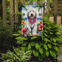 Load image into Gallery viewer, Komondor Luau Garden Flag – Tropical Dog Decor with Hibiscus &amp; Palm Leaves