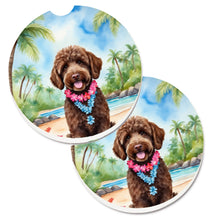Load image into Gallery viewer, Labradoodle Luau Car Coasters – Set of 2 - Absorbent Stone with Fun &amp; Functional Artwork