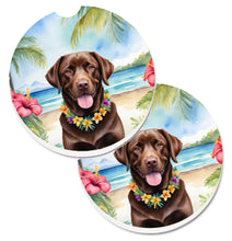 Load image into Gallery viewer, Chocolate Labrador Retriever Luau Car Coasters – Set of 2 - Absorbent Stone with Fun &amp; Functional Artwork