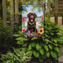 Load image into Gallery viewer, Chocolate Labrador Retriever Luau Garden Flag – Tropical Dog Decor with Hibiscus &amp; Palm Leaves