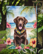 Load image into Gallery viewer, Chocolate Labrador Retriever Luau Garden Flag – Tropical Dog Decor with Hibiscus &amp; Palm Leaves