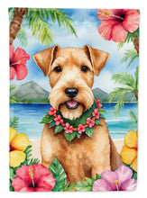 Load image into Gallery viewer, Lakeland Terrier Luau Garden Flag – Tropical Dog Decor with Hibiscus &amp; Palm Leaves