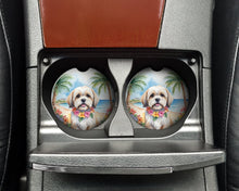 Load image into Gallery viewer, Lhasa Apso Luau Car Coasters – Set of 2 - Absorbent Stone with Fun &amp; Functional Artwork
